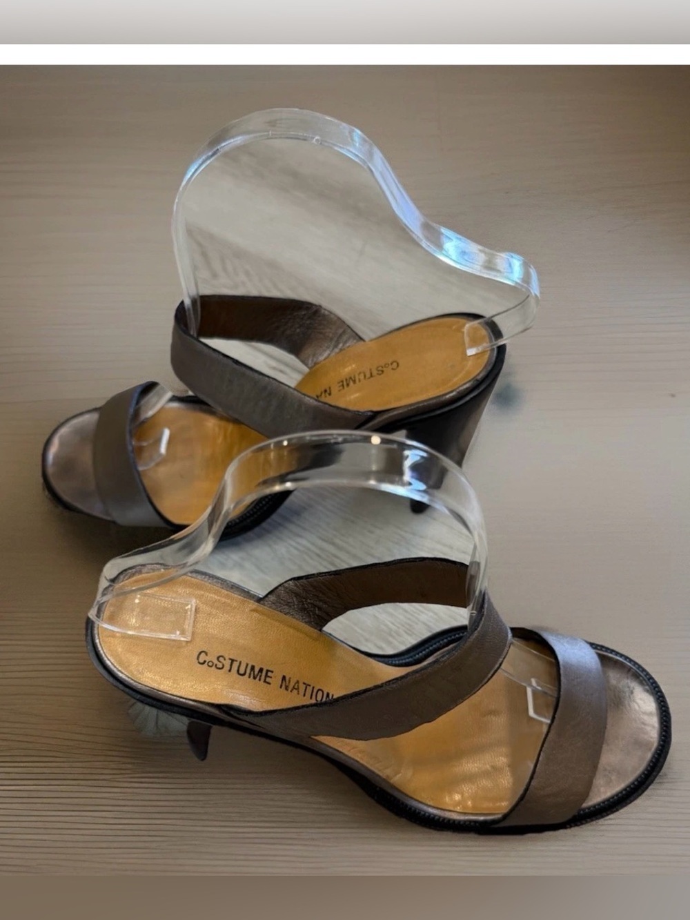 Costume National Leather Strap Heel Sandals 8 Sz 38 Metallic Brown Made In Italy